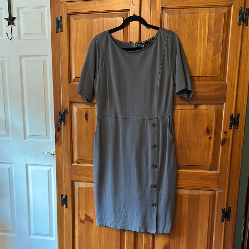 Betabrand Gray Sheath Dress Crew Neck Short Sleeve XL